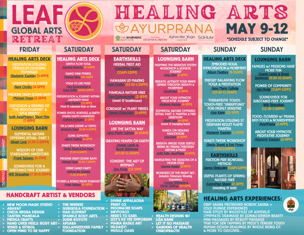 LEAF Retreat Healing Arts Schedule