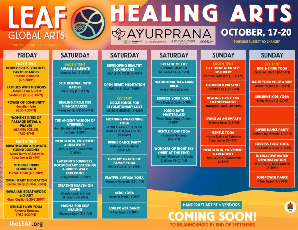 LEAF Healing Arts Schedule Oct 2024