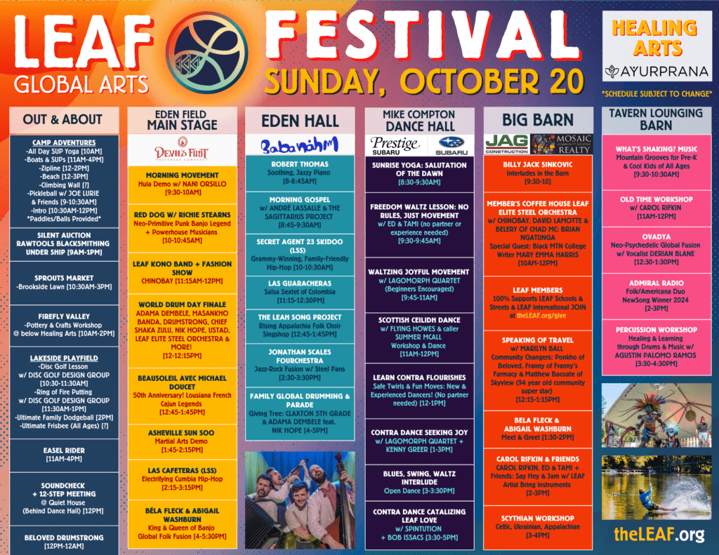 LEAF Festival Sunday schedule.