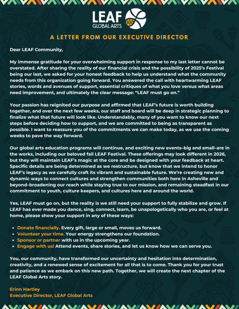 A letter from Erinn Hartley, LEAF Executive Director, November 2025